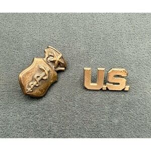 WWII US Army Medical Department Collar Insignia Pair‎ Silver-Filled KREW S-21